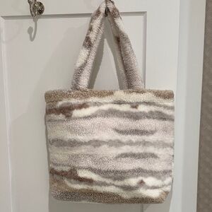 Soma Cozy Faux Fur Tote Bag - Cream and Brown - New with tags